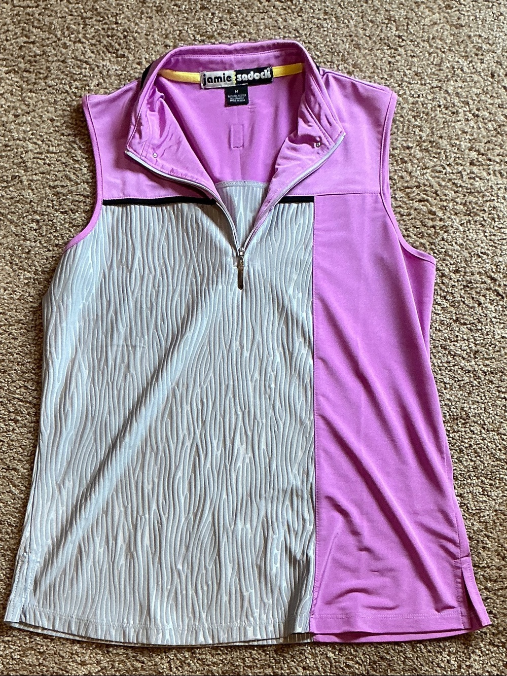 jamie sadock Pink and Cream Sleeveless Zip-Front Golf Top